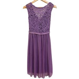 David's Bridal Wisteria Purple Lace Bodice Chiffon A-Line Midi Dress – Sz 2